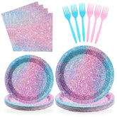 96 Pcs Pastel Rainbow Party Plates and Napkins - Grencian