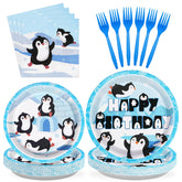 96 Pcs Penguin Birthday Party Plates and Napkins - Grencian
