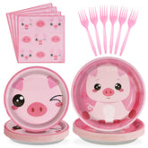 96 Pcs Pig Birthday Party Plates and Napkins - Grencian