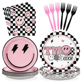 96 Pcs Pink 2nd Birthday Party Plates and Napkins - Grencian