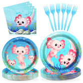 96 Pcs Pink Axolotl Party Plates and Napkins - Grencian