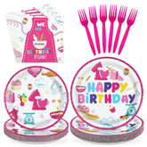 96 Pcs Pink Baking Birthday Party Plates and Napkins - Grencian