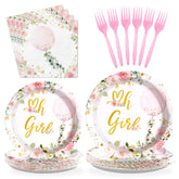 96 Pcs Pink Balloon Baby Shower Party Plates and Napkins - Grencian