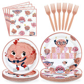 96 Pcs Pink Brain Birthday Party Plates and Napkins - Grencian