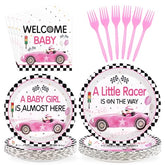 96 Pcs Pink Car Baby Shower Party Plates and Napkins - Grencian