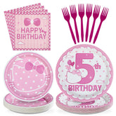 96 Pcs Pink Cat 5th Birthday Party Plates and Napkins - Grencian