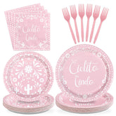 96 Pcs Pink Cielito Lindo Party Plates and Napkins - Grencian