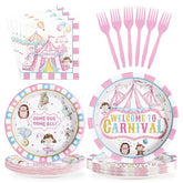 96 Pcs Pink Circus Party Plates and Napkins - Grencian