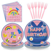 96 Pcs Pink Cowboy Birthday Party Plates and Napkins - Grencian