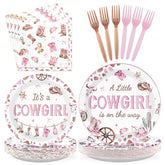 96 Pcs Pink Cowgirl Baby Shower Party Plates and Napkins - Grencian