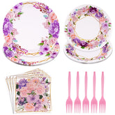 96 Pcs Pink Floral Party supplies - Grencian