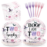 96 Pcs Pink Ghost 2nd Birthday Party Plates and Napkins - Grencian