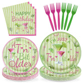 96 Pcs Pink Green Cocktail Birthday Party Plates and Napkins - Grencian