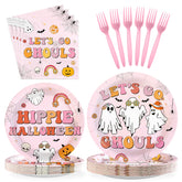 96 Pcs Pink Halloween Party Plates and Napkins - Grencian
