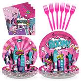 96 Pcs Pink Hero Party Plates and Napkins - Grencian