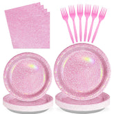 96 Pcs Pink Pastel Party Plates and Napkins - Grencian