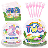 96 Pcs Pink Pig 2nd Birthday Party Plates and Napkins - Grencian