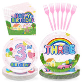 96 Pcs Pink Pig 3rd Birthday Party Plates and Napkins - Grencian