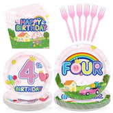 96 Pcs Pink Pig 4th Birthday Party Plates and Napkins - Grencian