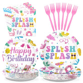 96 Pcs Pink Pool Party Plates and Napkins - Grencian
