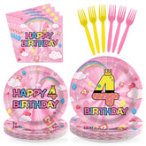 96 Pcs Pink Princess 4th Birthday Party Plates and Napkins - Grencian