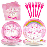 96 Pcs Pink Princess Birthday Party Plates and Napkins - Grencian