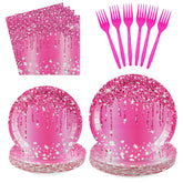 96 Pcs Pink Silver Birthday Party Plates and Napkins - Grencian