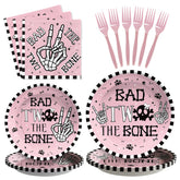 96 Pcs Pink Skeleton 2nd Birthday Party Plates and Napkins - Grencian