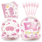 96 Pcs Pink Sleepover Party Plates and Napkins - Grencian