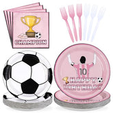 96 Pcs Pink Soccer Birthday Party Plates and Napkins - Grencian