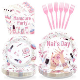 96 Pcs Pink Spa Party Plates and Napkins - Grencian