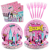 96 Pcs Pink Spider Party Plates and Napkins - Grencian