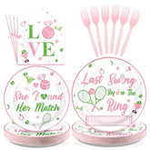 96 Pcs Pink Tennis Party Plates and Napkins - Grencian