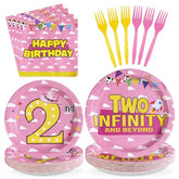 96 Pcs Pink Toy 2nd Birthday Party Plates and Napkins - Grencian