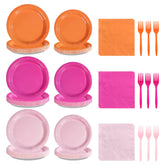 96 Pcs Pink and Orange Party Plates and Napkins - Grencian