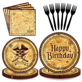 96 Pcs Pirate Birthday Party Plates and Napkins - Grencian
