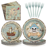 96 Pcs Pirate Map Party Plates and Napkins - Grencian