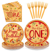 96 Pcs Pizza 1st Birthday Party Plates and Napkins - Grencian