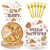 96 Pcs Pizza and Pacifiers Baby Shower Party Plates and Napkins - Grencian