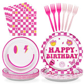 96 Pcs Preppy Party Plates and Napkins - Grencian