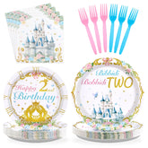 96 Pcs Princess 2nd Birthday Party Plates and Napkins - Grencian