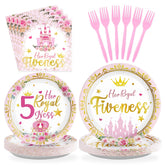 96 Pcs Princess 5th Birthday Party Plates and Napkins - Grencian