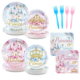 96 Pcs Princess or Prince Party Plates and Napkins - Grencian