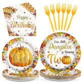 96 Pcs Pumpkin 2nd Birthday Party Plates and Napkins - Grencian
