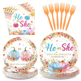 96 Pcs Pumpkin Gender Reveal Party Plates and Napkins - Grencian