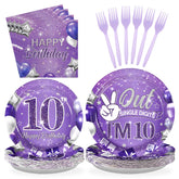 96 Pcs Purple 10th Birthday Party Plates and Napkins - Grencian