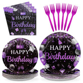 96 Pcs Purple Birthday Party Plates and Napkins - Grencian