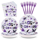 96 Pcs Purple Music Birthday Party Plates and Napkins - Grencian