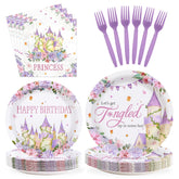 96 Pcs Purple Princess Birthday Party Plates and Napkins - Grencian