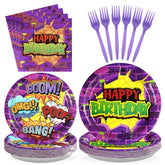 96 Pcs Purple Yellow Turtle Birthday Party Plates and Napkins - Grencian